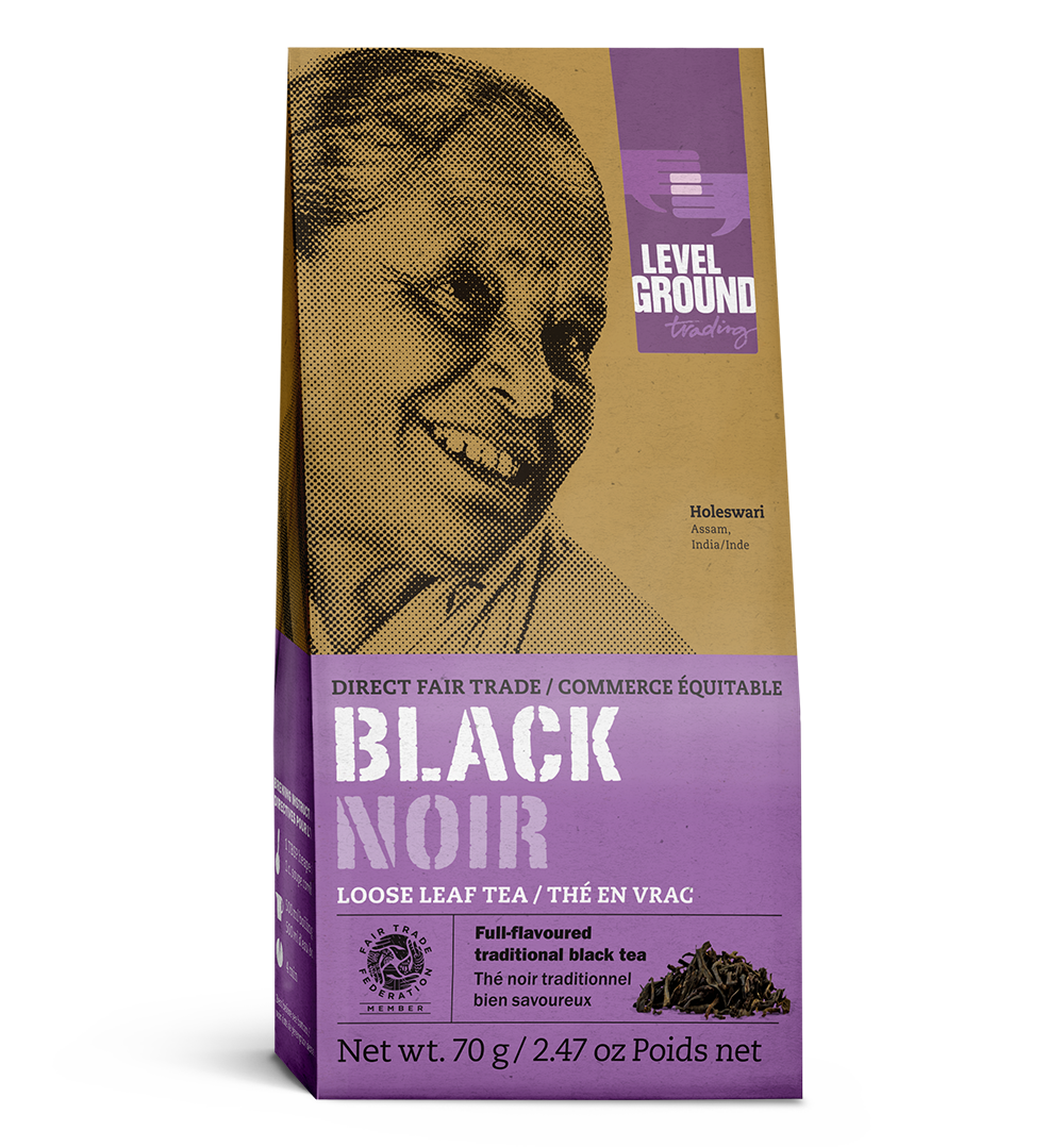 Fair trade black tea 70 gram box, loose leaf tea package