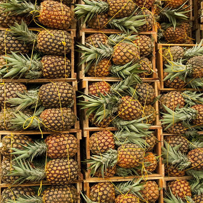 Wooden crates filled with pineapples